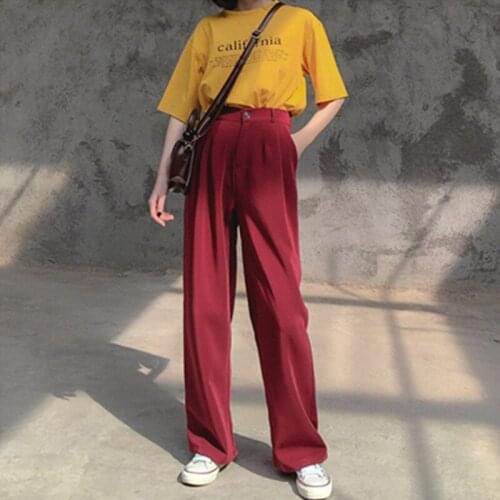 YGhan New 2021 Spring Summer Women Pants Straight High Waist Loose Pleated Wide Leg Pockets Casual Wild Long Trousers