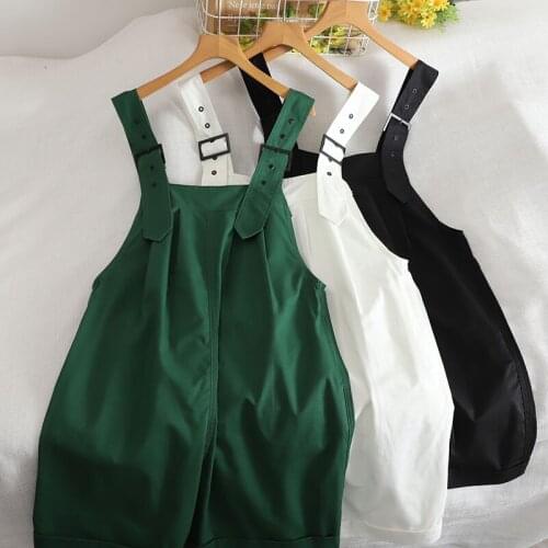 2021 Summer Womens Overalls Korean College Style Solid Color Square Collar High Waist Straps Wide-leg Shorts New Jumpsuit FC164