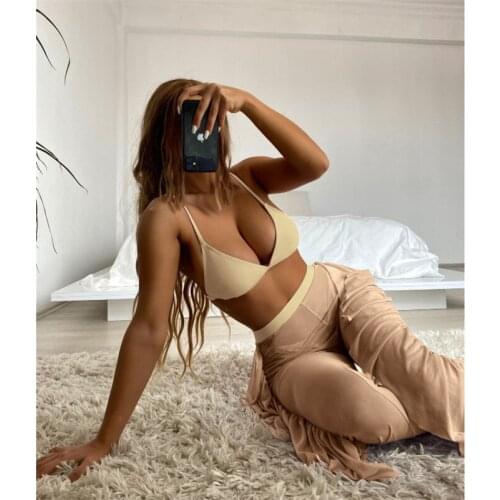 High Waist Sexy Triangle Bikini Swimwear Women 2021 Three Piece Ruffle Swimsuit Solid Beachwear Cover Up Swimming Suit For Women