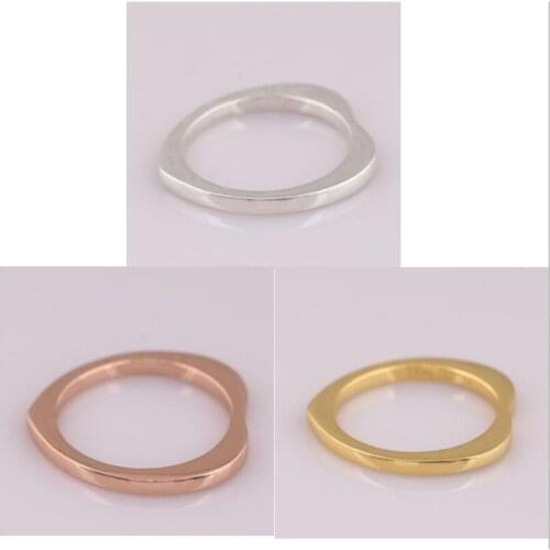 Authentic 925 Sterling Silver pan Ring Golden Heart ShaPe With Signature Ring For Women Wedding Party Gift Fine Jewelry