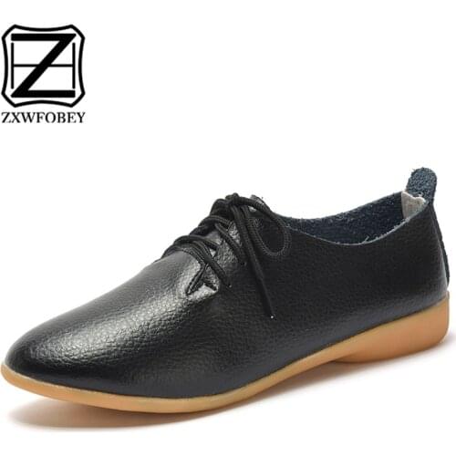 ZXWFOBEY Women Flats 2019 Single Oxford Shoes Flats Leather Mom Solid Color Casual Loafers Shoes Woman Tenis Feminino