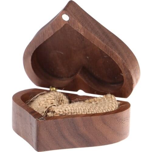 1Pcs Walnut Wood Heart Jewelry Box Engagement Wedding Ceremony Ring Storage Portable Ring Holder Rustic Wedding Ring Box