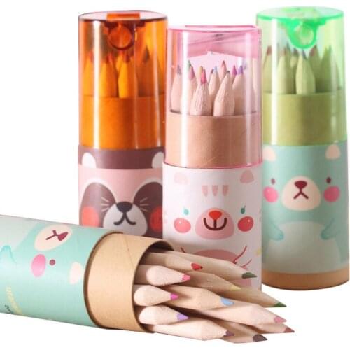 12 pcs/lot Cute Pastel Crayon Pencils Kawaii Bear Color Pencil Set With Sharpeners For Drawing Korean Stationery School Supplies