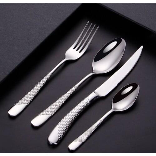 18/10 Stainless Steel Cutlery Set Modern Gold Silverware Tableware Mirror Polished Sharp Knife Fork Spoon Dinner Flatware Set