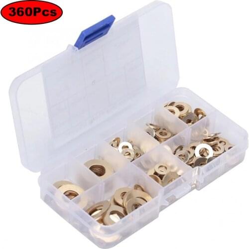 360pcs M2.5 M3 M4 M5 M6 M8 M10 Brass flat washer shim Brass gasket Assortment Kit