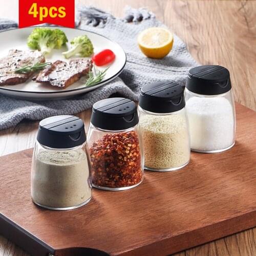 4PCS Glass Seasoning Bottles Double Open Mouths Lid Condiment Pots Spice Jar Salt Pepper Powder Box Storage Bottle For Kitchen