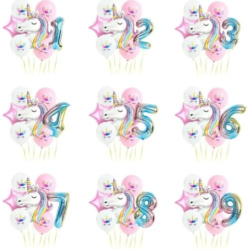 7Pcs Rainbow Unicorn Party Balloons Unicorn Birthday Decoration Number Balloon Kids Birthday Party Decoration For Girls