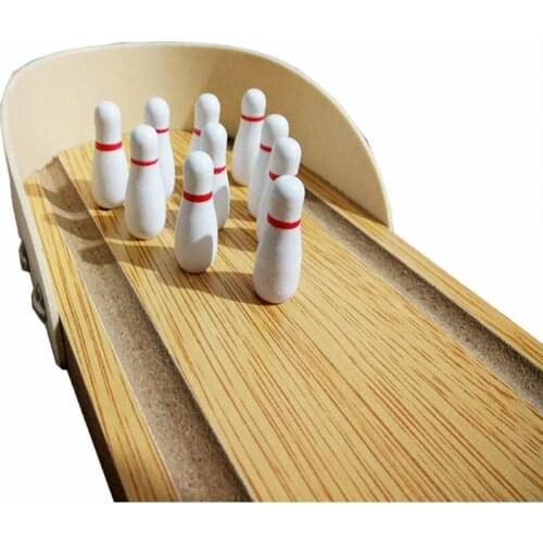 83XC Mini Wooden Desktop Bowling Ball Board Game Gift Toy Best Game Ages Game Indoor Office Decorate Display Set Small