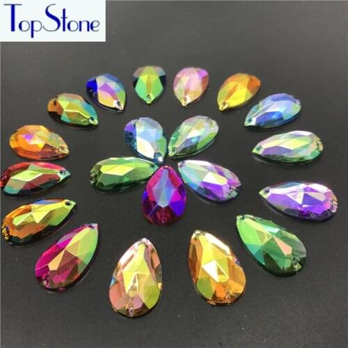 17x28mm 50pcs AB Colors Teardrop Droplet Pear Shape Acrylic Sew On Rhinestones Flatback Sewing Stones Garments Accessories