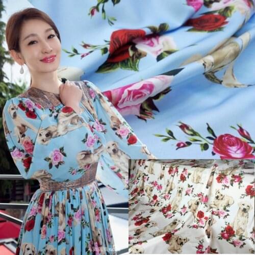 100% Polyester Parent-child Installed Printed Fabric Satin for Dress Stretch Satin Handmade DIY Home Service Fabric Cloth Meter