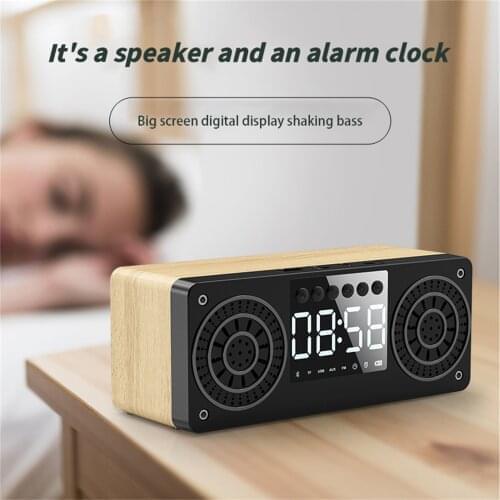 Bluetooth speaker Powerful with Alarm clock Radio Wireless Bluetooth 5.0 large Wood Speaker vibrating Sound amplifier Music box