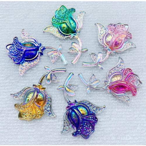 Flatback Cabochon Large Rose Flower Form Decorating Tool DIY Resin for Making Handmade Craft 34*45mm 8pcs -B74