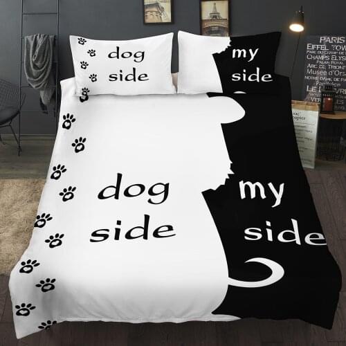 Bonenjoy Black and White Color Bedding Set Couples Bedding Dog Side My Side King Queen Single Double Twin Bedding Set Full Size