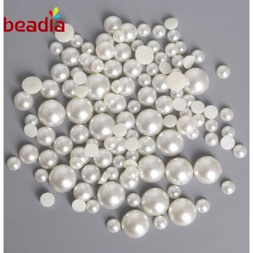 Imitation ABS Pearl Beads Flat Back Dia 1.5-14mm White Ivory Mixed Color Cabochon Half Round Scrapbook Decoration DIY Jewelry