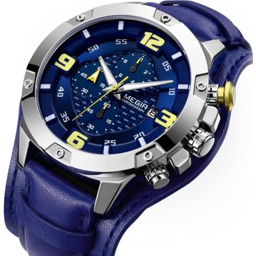Luxury Brand MEGIR Quartz Men Watches Fashion Genuine Leather date Chronograph Watch Clock Sport Men Male Reloj Hombre Relogio