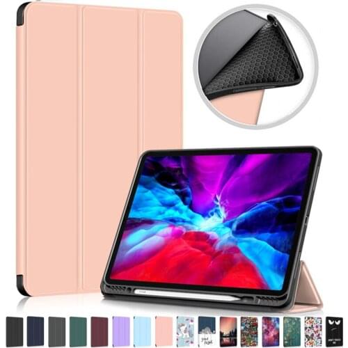 2021 Tablet For IPad Pro 12.9 Case With Pencil Holder Soft TPU PU Leather Skin Fold Funda For IPad Pro 11 Cover 2020 2018 12 9