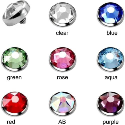 G23 Titanium steel Multicolor Cubic Zirconia Dermal Anchor Tops Titanium Surface Piercing Skin Diver 3-5mm DIY Body Piercing
