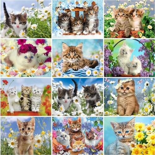Evershine Full Square Round Diamond Embroidery Cat Cross Stitch 5D DIY Diamond Painting Animal Rhinestone Pictures Crafts Kit