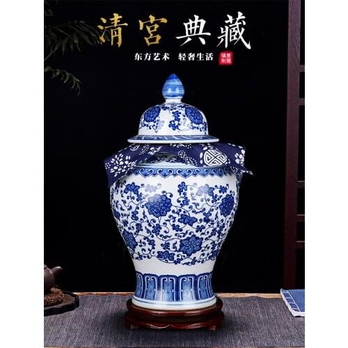 Jingdezhen Porcelain Ginger jar Blue And White Porcelain Tea jar Traditional Chinese Medicine Pot ceramic temple jar