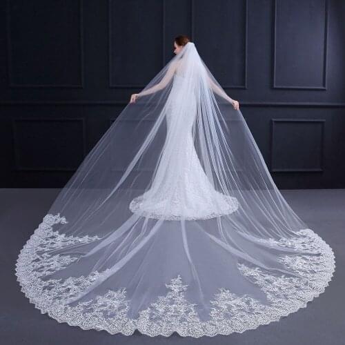 2019 New Arrival Europe US Style Bridal Veil Tulle Trailing Exquisite Sequined Lace 3M Cathedral Wedding Veils With Comb