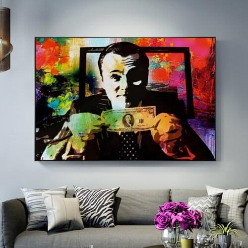 Graffiti Art Canvas Painting Wolf of Wall Street Money Talks Banksy Wall Art Posters and Prints Pictures for Living Room Decor