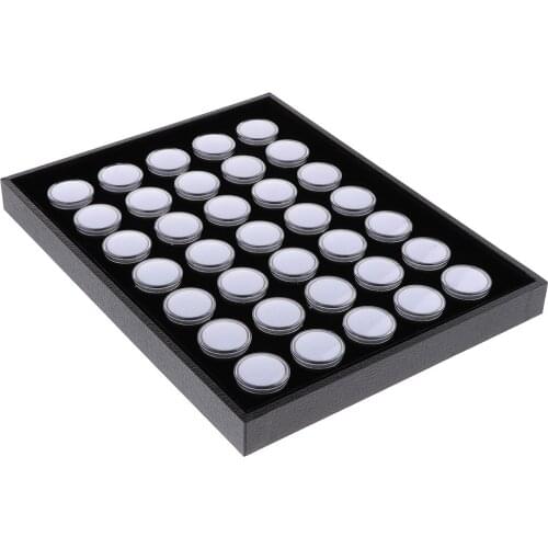 35 Grids PU Leather Foam Gem Jars Insert Gemstone Diamond Storage Display Tray Jewelry Box (Jars Removable)