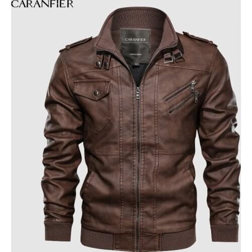 CARANFIER New Men PU Military Jacket Casual Army Fitness Leather Coats Bomber Anti-Leather Jackets European Size Dropshipping