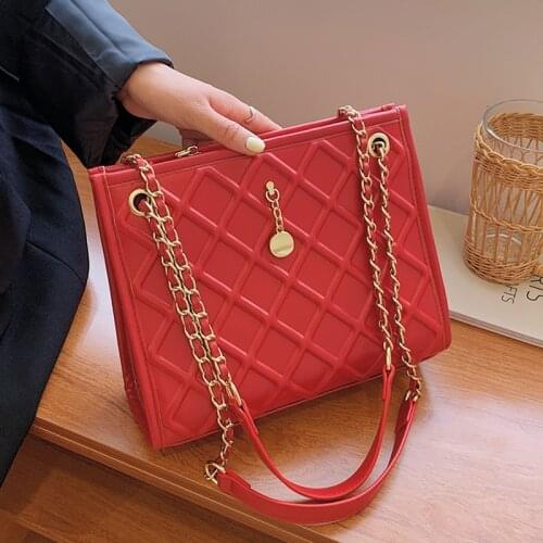 Fashion Chain Shoulder Bags for Women 2021 New Trend High Quality Pu Leather Tote Bag Female Diamond Lattice Crossbody Handbag