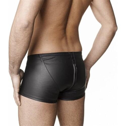 Mens Sexy Open Crotch Leather Short Pants For Sex Latex Bodycon Zipper Crotchless Patent Leather Fetish Boxer Hot Pants Sissy