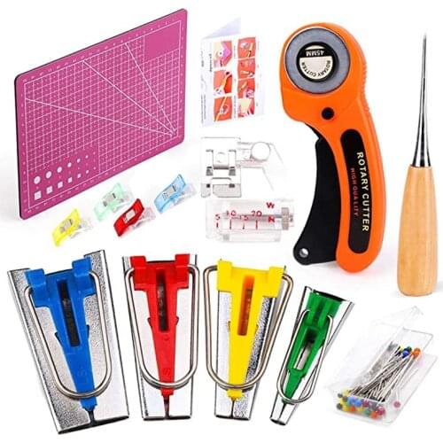LMDZ Bias Tape Maker Set Sewing Machine Tools Sets DIY Patchwork Quilting Tool Fabric Cutter and A5 Cutting Mat Rotary cutter