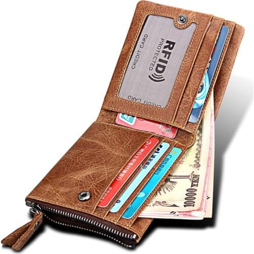2019 New high quality crazy horse leather men wallet RIFD anti-magnetic purse retro genuine leather casual wallets