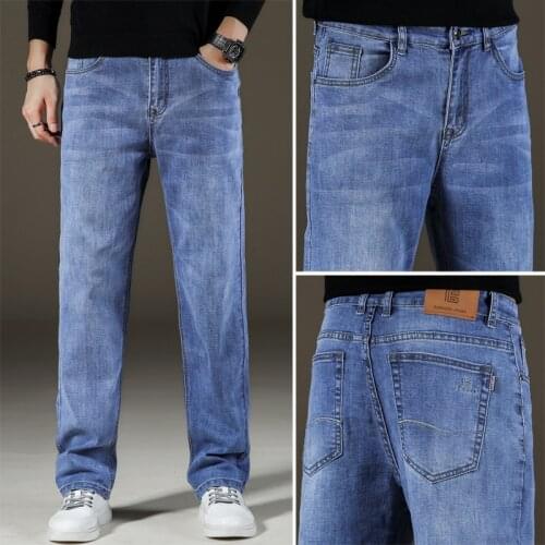 Fall/winter New Jeans Cotton Mid-Waist Straight Loose Mens Wide-Leg Pants Plus Size Casual Thickened Stretch Mens Trousers