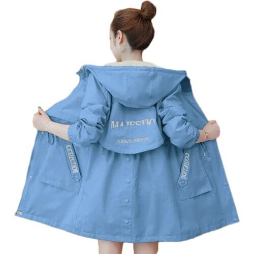 New Womens Hooded Trench Coat 2020 Spring Autumn Plus Size Drawstring Ladies Long Windbreaker Casual Female Student Overwear 71