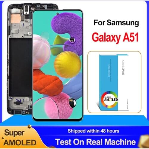 100% Super AMOLED 6.5'' Display For Samsung Galaxy A51 LCD A515 A515F A515F/DS A515FD Touch Screen Digitizer Assembly With Frame
