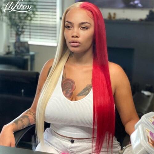 ALIFITOV Half Pink Harf Purple Lace Front Human Hair Wigs Silky Straight Lace Front Wig Hd Transparent Lace Wigs FOR Black Women