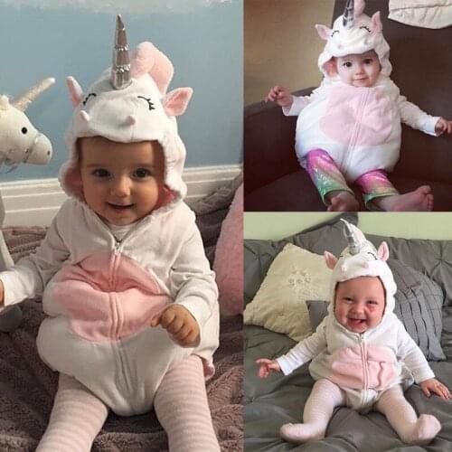 PUdcoco Girl Jumpsuits Costume Newborn Baby Girls Unicorn Romper Jumpsuit Jumper Outfits Hooded Clothes