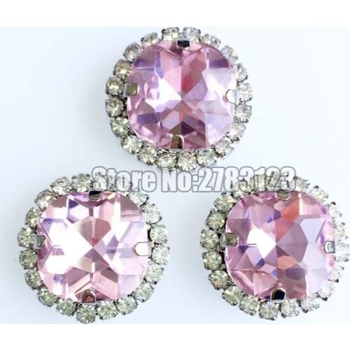 Pink 12mm 20pcs Fat Square shape Glass sew on claw rhinestones with holes,high quality Crystal buckle SKFF010