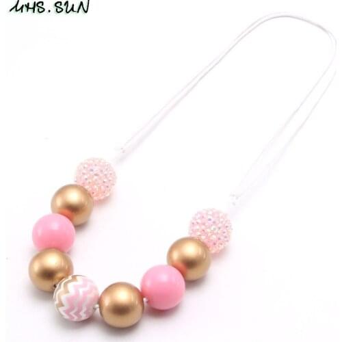 MHS.SUN Cute Design Girls Baby Beads Necklace Adorable Adjustable Rope Necklace For Child Kids Party Chunky Jewelry Hotter Sale