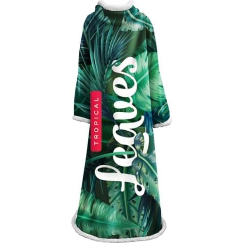 Tropical Fluffy Sleeve Blanket Green Leaf Throw Blanket Bird of Paradise Sherpa Blanket Strelitzia Reginae Aiton Bedding