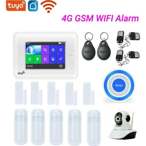Tuya 4G WIFI 4.3"Touch Screen GPRS SMS Alarm Wireless 3G Version Smart Home Security Alarm System APP Control Sensors Alarm Kits