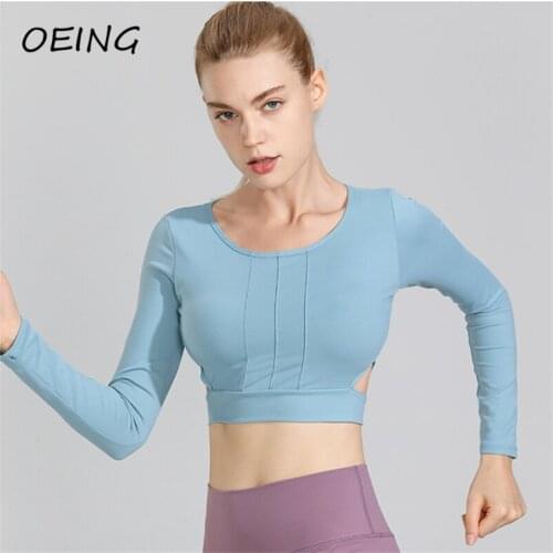 Long Sleeve Yoga Crop Tops for Women Paded Fitness Hollow Out Quick Dry Workout Shirts Sport Activewear