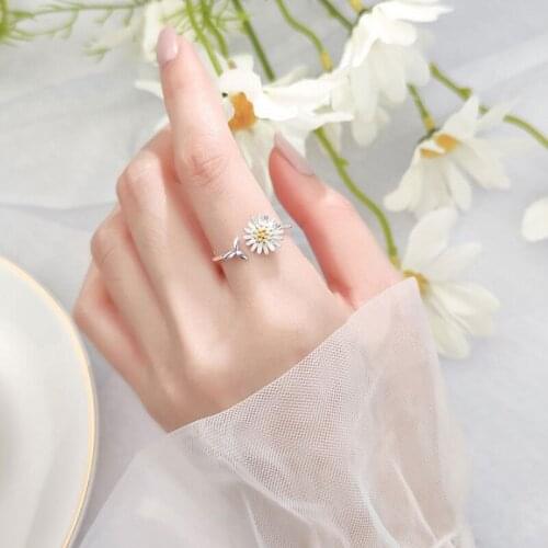 Punk Vintage Silver Color Flower Adjustable Wedding Party Rings for Girls Female Gothic Fashion Women Boho Jewelry