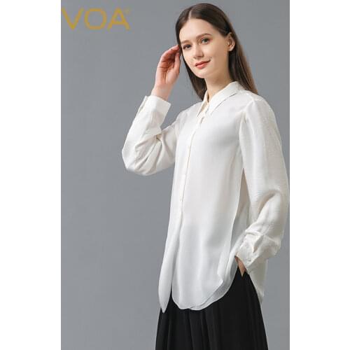 VOA Jacquard Night Thinking White POLO Collar Stitching Shirt Cuff Head Workplace Commuting Fashion Wearing T-shirt Women BE699