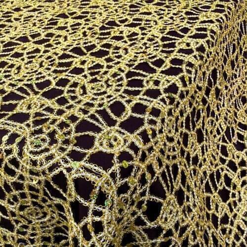 High quality Hollow lace fabric Gold and silver Beads sequins embroidery fabric Transparent mesh fabric for dress DIY patchwork