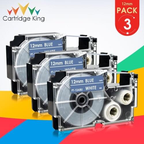 XR-12ABU 3PCS for Casio Tapes XR 12ABU XR12ABU White on Blue 12mm 1/2" Cassette Label KL-120 KL-430 KL-60 KL-7400 Label Maker