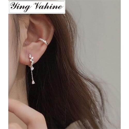 Ying Vahine 100% 925 Sterling Silver Zircon Circle Tassel Pendant Drop Earrings for Women