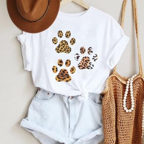 2021 Women Leopard Printing Dog Paw Animal Beach Cartoon Summer Lady Print Tee Stylish T Top Tshirts Clothes T-Shirt