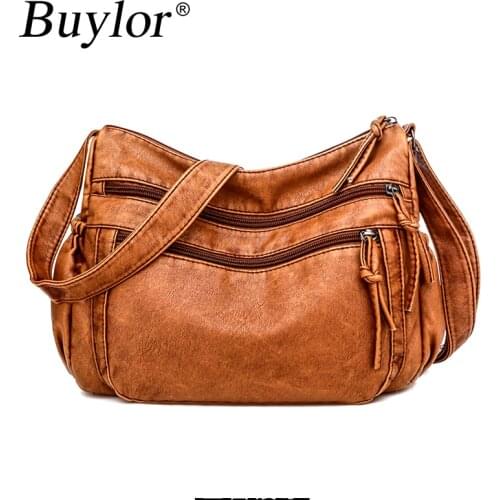 Buylor Women Shoulder Bag Pu Vintage Crossbody Bag Soft Leather Women Purse Fashion Versatile Multi-Pockets Lady Flap Handbag