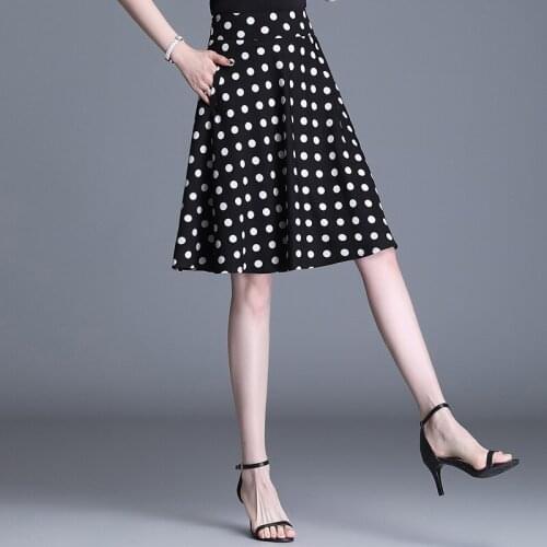 Womens Mid-length Dot Skirts Female Spring & Summer Middle Skirt 2021 New High Waist Short Pleated Skirt Umbrella Skirt BSQ441