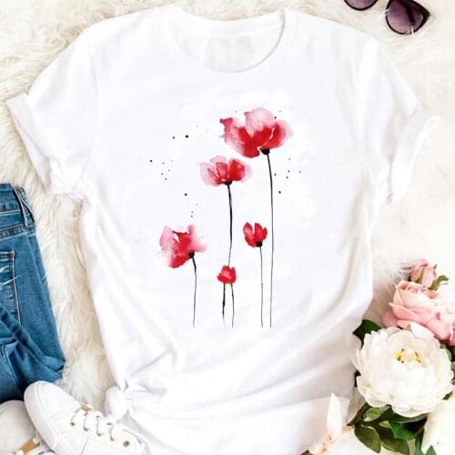Women Summer Flower Sweet Cute Printing 2021 Trend Cartoon Female Tshirts Fashion Clothes Graphic T Top Lady Print Tee T-Shirt